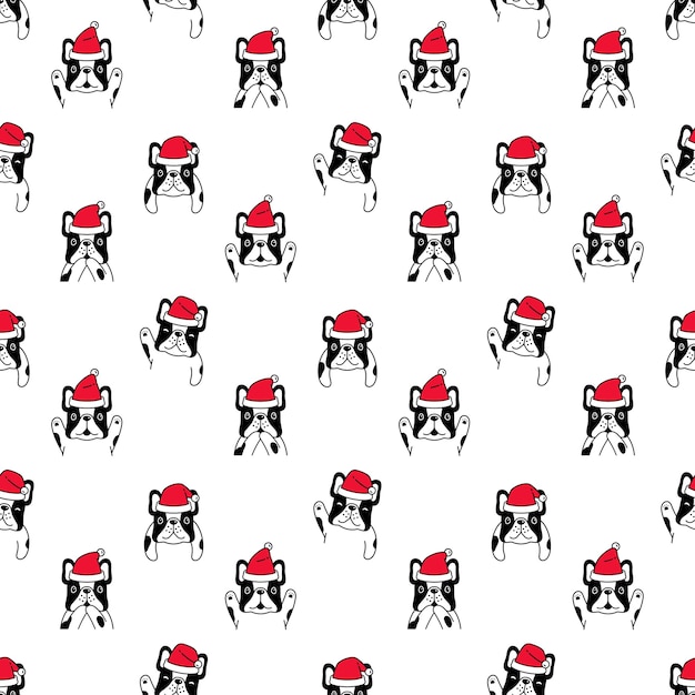 Dog seamless pattern christmas french bulldog santa claus