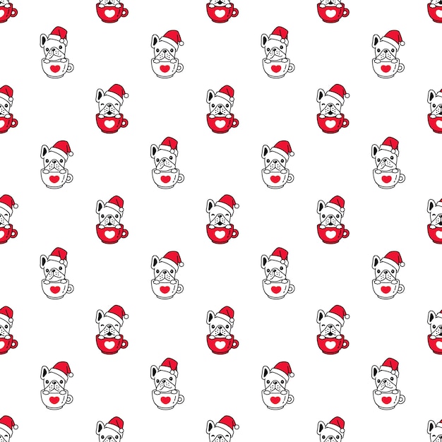 dog seamless pattern french bulldog christmas santa claus coffee cup