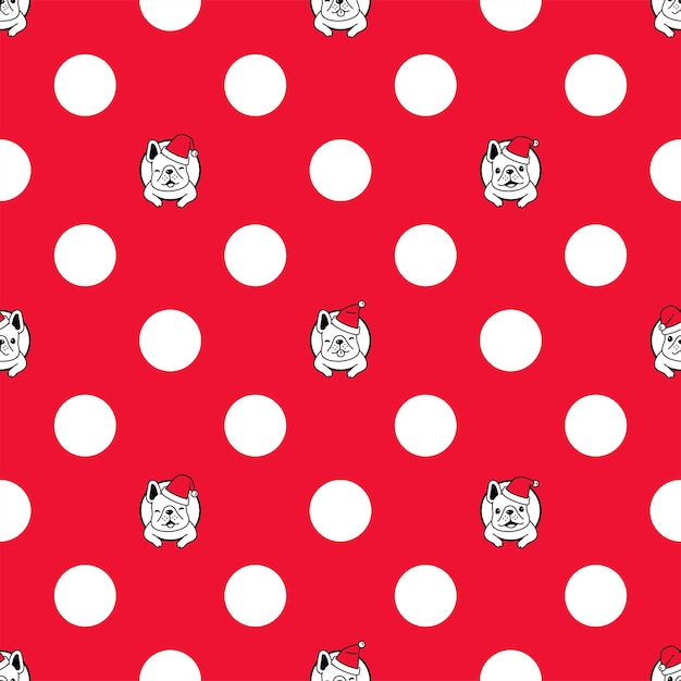 dog seamless pattern french bulldog christmas santa claus polka dot