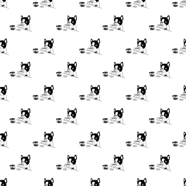 Dog seamless pattern french bulldog coffee cup pot tea cartoon