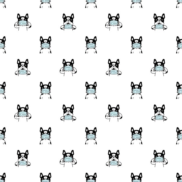 Dog seamless pattern french bulldog face mas