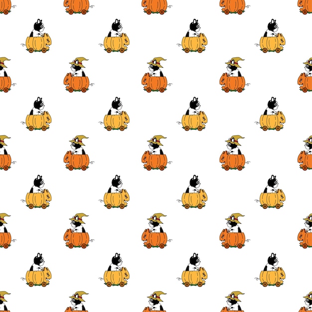 Dog seamless pattern french bulldog halloween pumpkin witch