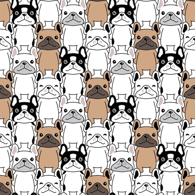 Vector dog seamless pattern french bulldog pet puppy cartoon character