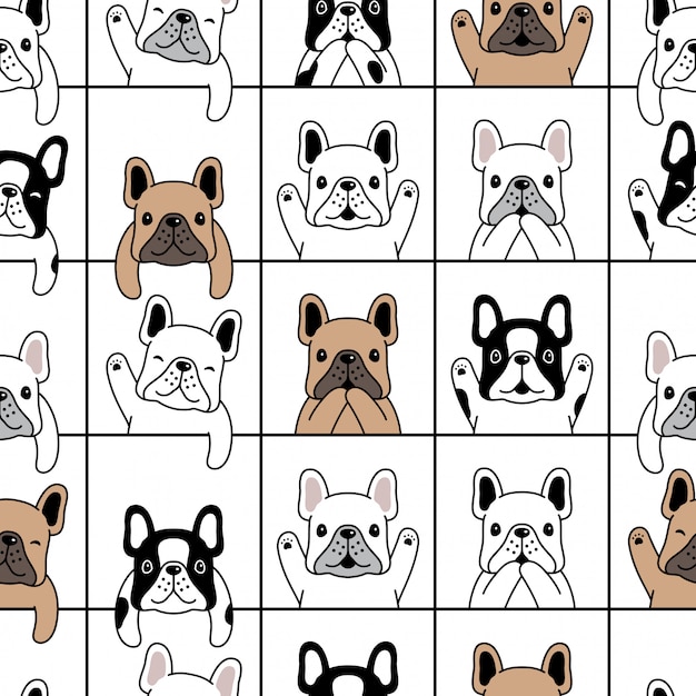 Dog seamless pattern french bulldog puppy cartoon illustration