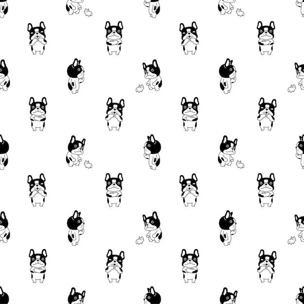 Vector dog seamless pattern french bulldog puppy