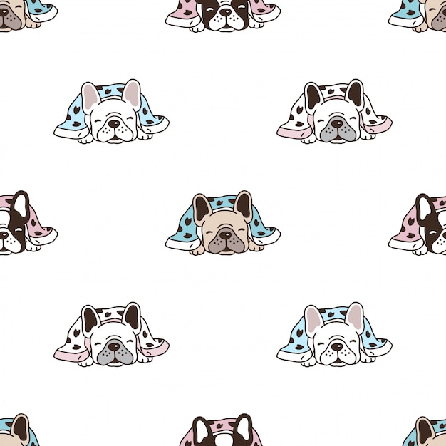 Dog seamless pattern french bulldog sleeping cartoon