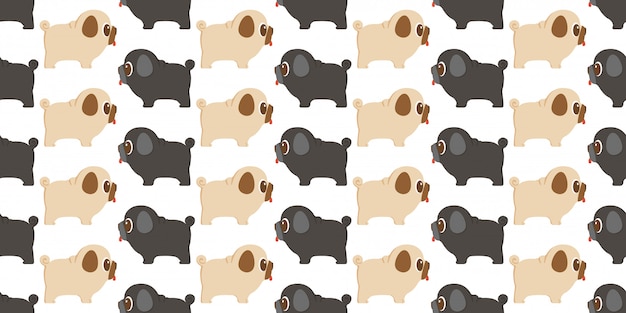 Dog seamless pattern pug repeated.