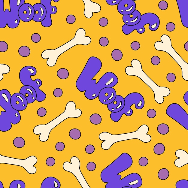 Vector dog seamless pattern with bone and lettering