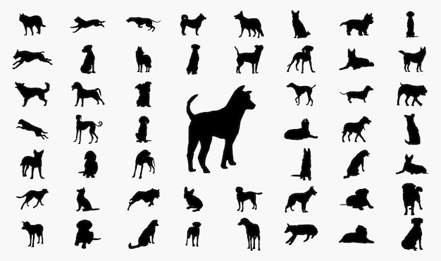 dog set vector black sill silhouette on white background
