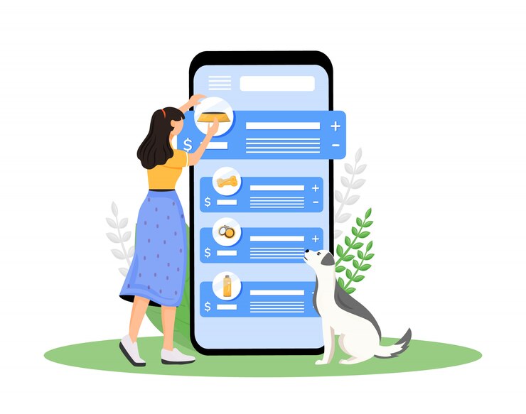 Vector dog shop cartoon smartphone app screen