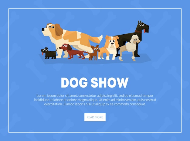 Vettore mostra banner per cani modello di pagina di destinazione concorso di spettacoli per animali domestici pagina web illustrazione vettoriale progettazione web