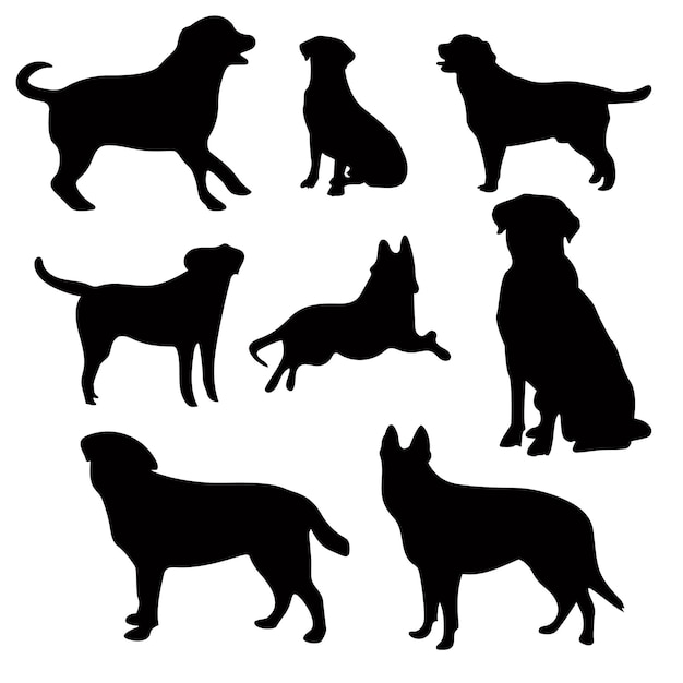 Vector dog silhouette collection in different positions