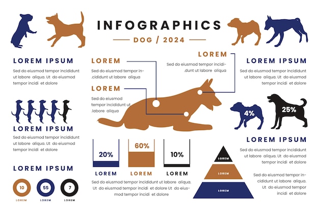 벡터 평평한 디자인의 개 실루 인포그래픽