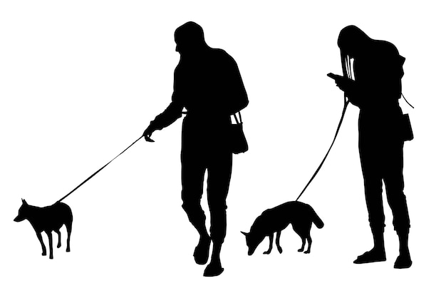 Vector dog and silhouette person