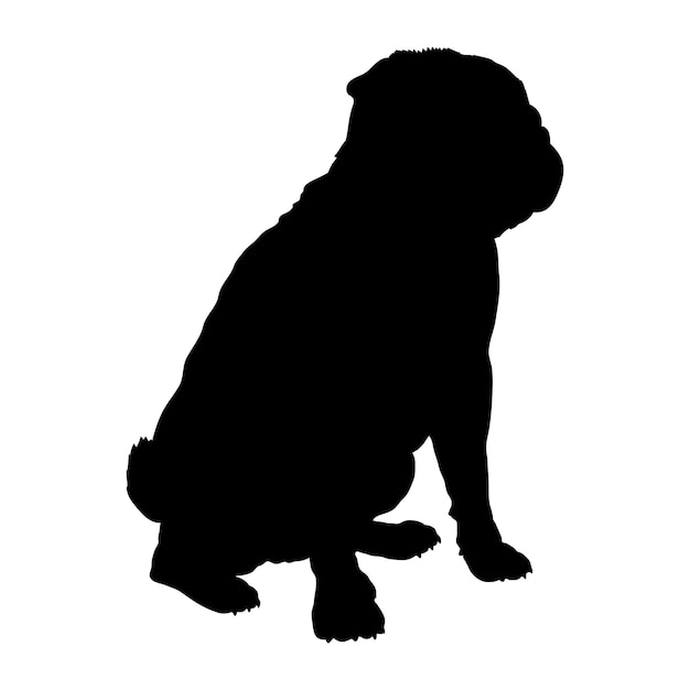 Vettore silhouette di cane pug seduto cane razze logo monogramma vettore