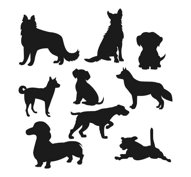 Vector dog silhouette vector set