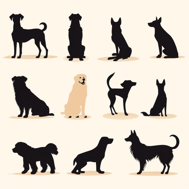 Vector dog silhouettes cartoon vector