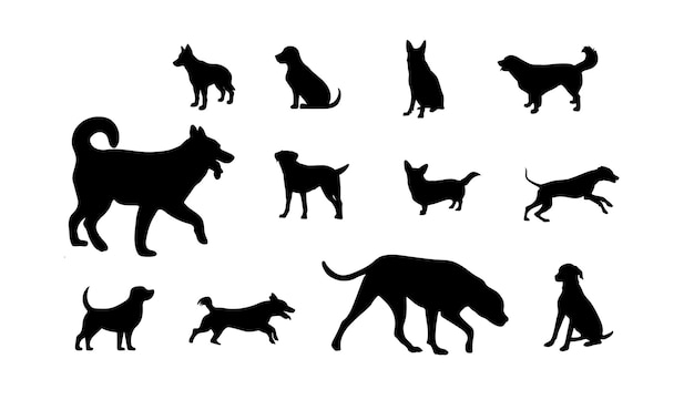 Dog silhouettes isolated black silhouette of dogs