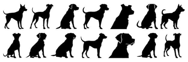 Dog silhouettes set large pack of vector silhouette design isolated white background