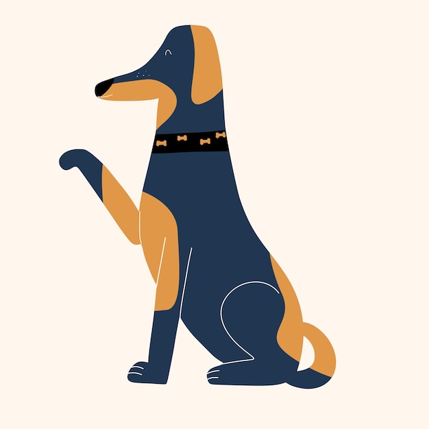 The dog sits and gives a paw Vector illustration in hand drawn style