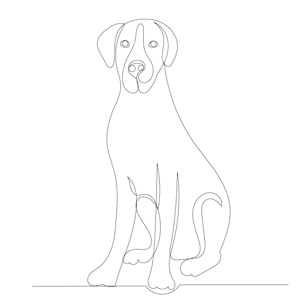 Собака сидит на одной непрерывной линии, рисуя изолированный вектор