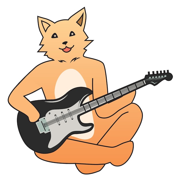 Vector dog sitting and playing guitar