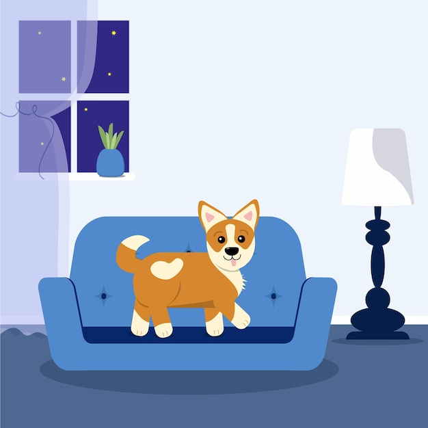 Vector dog sitting on thr sofa