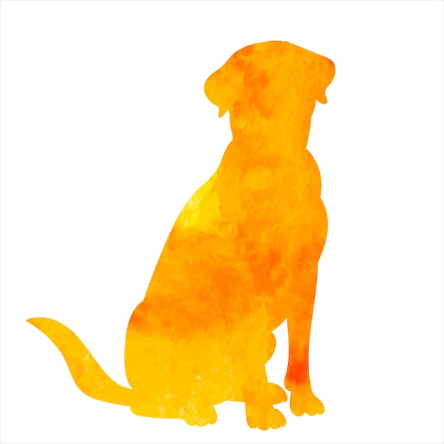 Dog sitting watercolor silhouette on white background