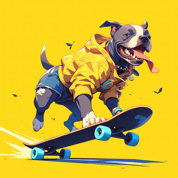 Vector a dog skateboarding down the street cartoon style