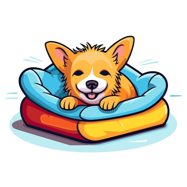 Vector a dog sleeping on a pillow with a blue blanket that says 