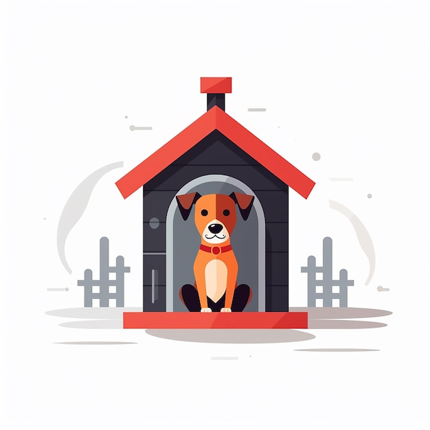 Dog standing near the doghouse alert and watchful Vector illustration