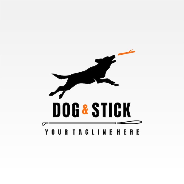 Dog and stick logo vector premium