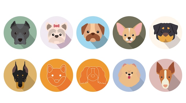 Dog stickers collection set cartoon style flat design premium vector