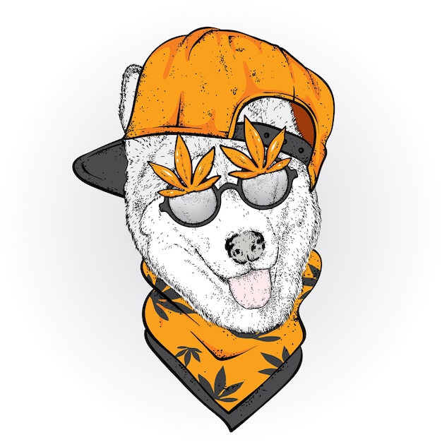 Vector dog in a stylish cap