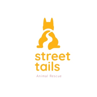 Logo di code di cane con strada su spazio negativo. logo del cane per il business degli animali da salvataggio