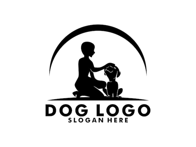 Vettore vettore del logo dell'addestratore di cani addestramento modello di progettazione del logo del cane