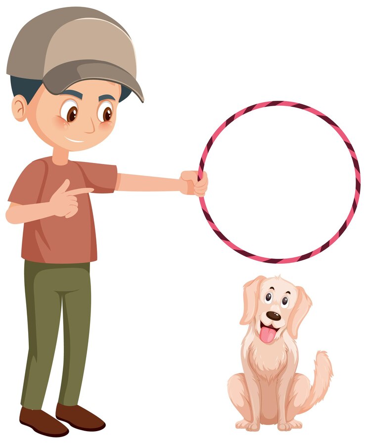 Vector dog trainer with hoop and dog
