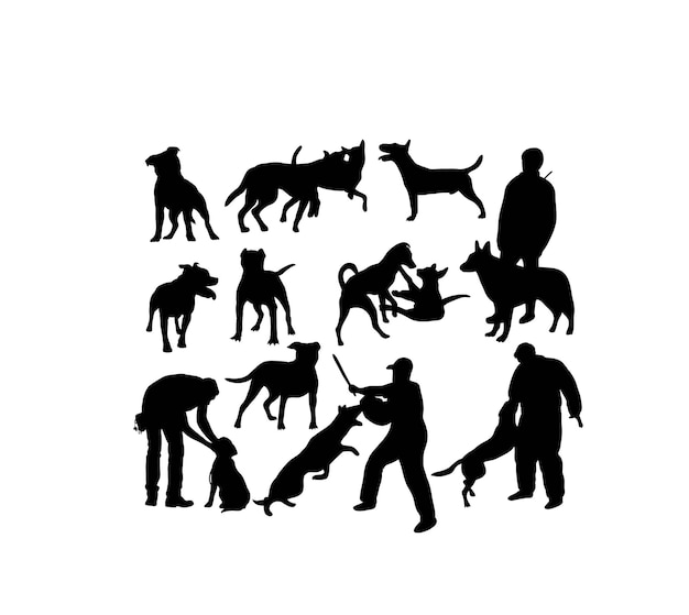 Vector dog training activity silhouettes art vector design