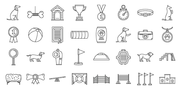 Dog training course icons set