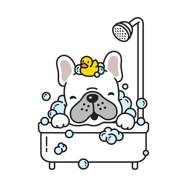 Vector dog vector french bulldog bath shower rubber duck cartoon