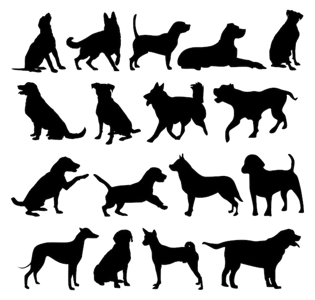 Коллекция векторных силуэтов собак
