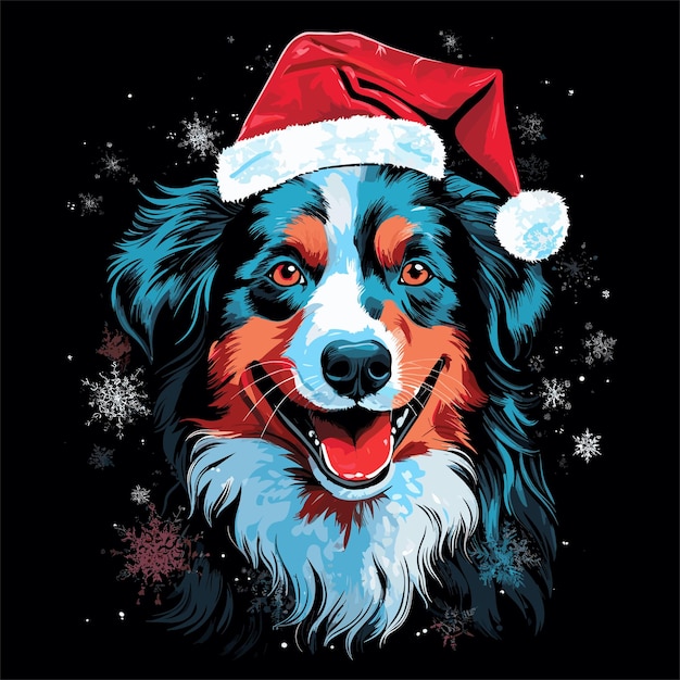 クリスマス帽子をかぶった犬のイラスト動物の自然の概念