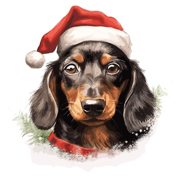 クリスマス帽子をかぶった犬のイラスト動物の自然の概念