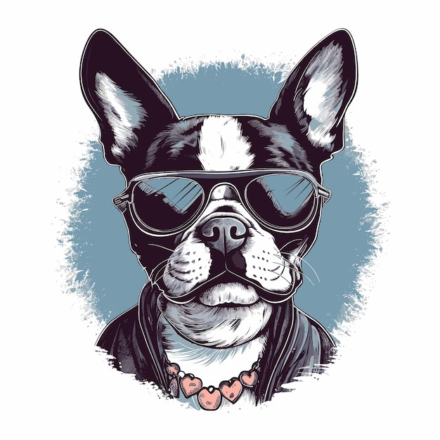 Vector dog wearing glasses cartoon vector illustration t shirt design animal nature concept isolated