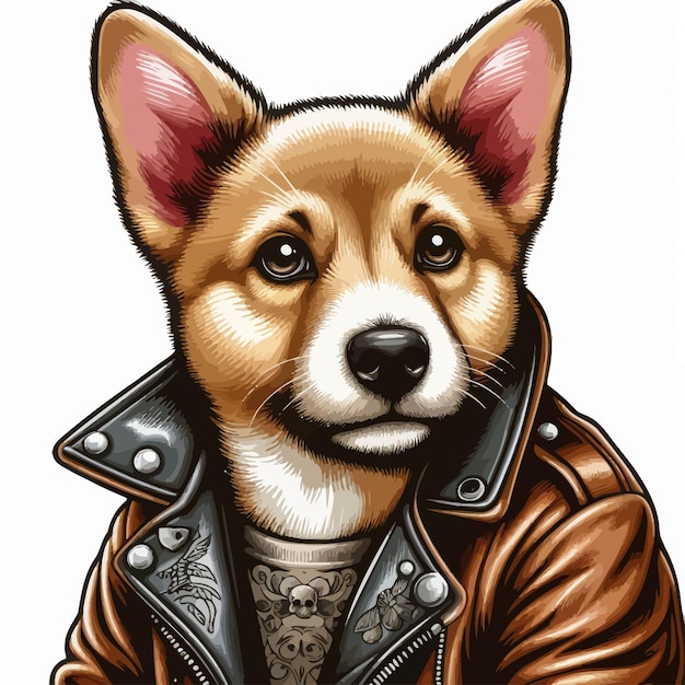 Dog wearing leather jacket