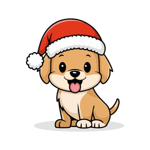 サンタの帽子をかぶった犬