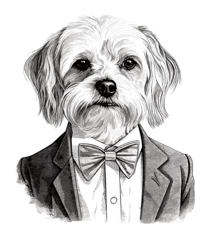 Vector dog wearing a suit vector illustration in vintage engraving pen and ink style