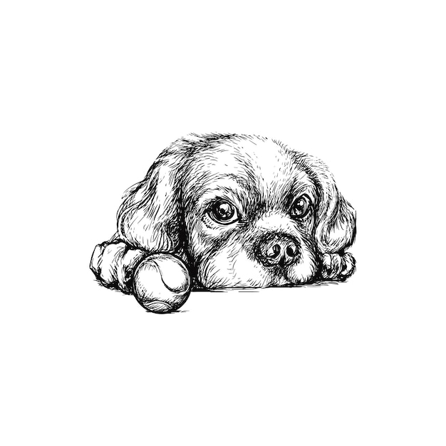 Vector dog with a ball cute vector drawing
