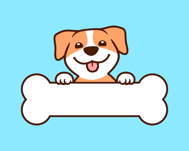 青色の背景に骨を持つ犬。