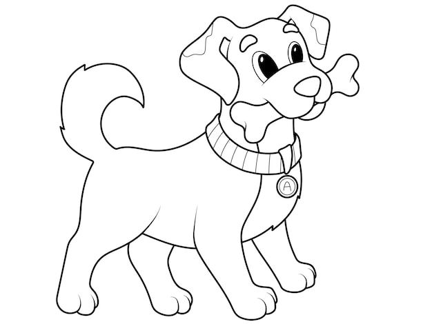 Dog with a bone in its mouth Vector isolated children coloring book